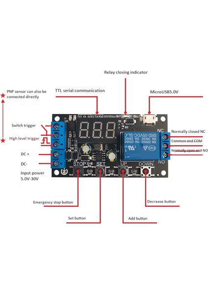 Guangdong Spirit Zk-Td2 5V12V24V Dijital LED Ekran Zamanlayıcı Röle Anahtar Modülü