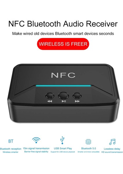 Bluetooth 5 0 Alıcı Adaptörü Nfc 3 5mm Rca Ses Aux Çıkışı Kablosuz Bluetooth Dongle Stereo Alıcı