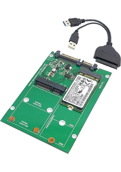 USB 3.0 Sata 22PIN 2.5 Inç Sabit Disk Için 2'si 1 Arada Mini Pci-E 2 Şeritli M.2 Ngff & Msata SSD Adaptör Dönüştürücü