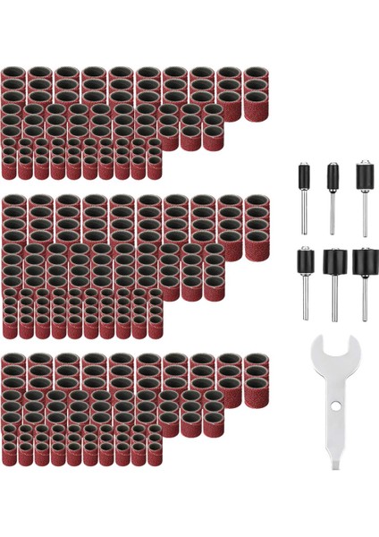 307 Parça Zımpara Seti Tambur Seti 300 Parça Zımpara Bandı Kılıfları (80#-120#-240#) + Dremel Döner Alet Için 6 Parça Tambur Mandrel (2.35MM-3.17MM)+ 1 Kombine Anahtar