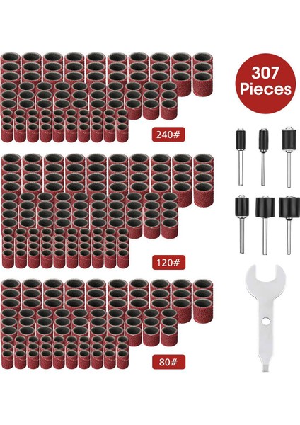 307 Parça Zımpara Seti Tambur Seti 300 Parça Zımpara Bandı Kılıfları (80#-120#-240#) + Dremel Döner Alet Için 6 Parça Tambur Mandrel (2.35MM-3.17MM)+ 1 Kombine Anahtar indirimleri