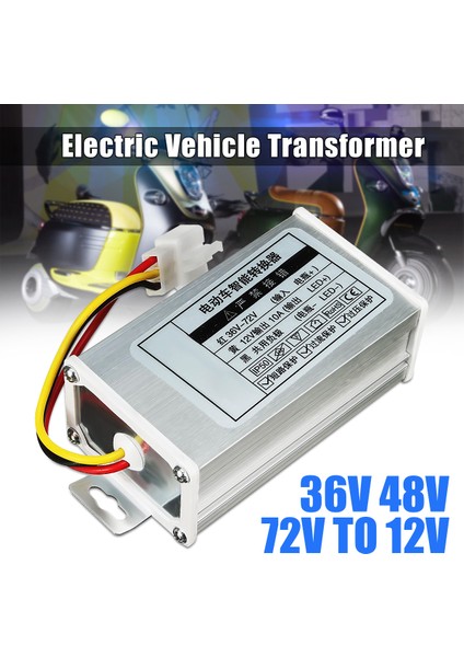 【1 Satın Al 1 Bedava】elektrikli Bisiklet Dc Dönüştürücü Adaptör 36V 48V 72V - 12V 10A Aşağı Trafo -