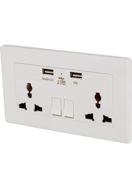 Uluslararası Evrensel Priz 2.1A USB Duvar Anahtarı Soket 3 Delik Çift USB Bağlantı Noktası Güç Şarj Cihazı Çıkış Paneli
