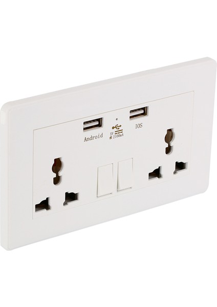 Uluslararası Evrensel Priz 2.1A USB Duvar Anahtarı Soket 3 Delik Çift USB Bağlantı Noktası Güç Şarj Cihazı Çıkış Paneli fiyatları