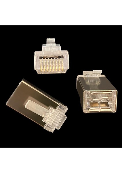 100 Adet RJ45 Korumalı Konnektör Cat6 Ağ RJ45 Konnektör Fişleri RJ45 Ethernet Kablosu Metal Korumalı 8 Hat Yuvası