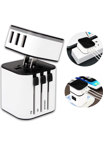 Seyahat Adaptörü Dünya Çapında Hepsi Bir Arada Uluslararasıadaptör Evrensel Fişli Duvar Şarj Cihazı, 3 USB Şarj Bağlantı Noktalı (Beyaz) modelleri