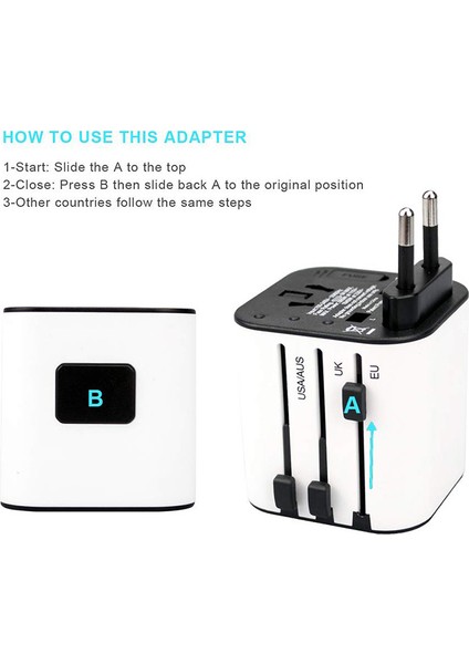 Seyahat Adaptörü Dünya Çapında Hepsi Bir Arada Uluslararasıadaptör Evrensel Fişli Duvar Şarj Cihazı, 3 USB Şarj Bağlantı Noktalı (Beyaz) indirimleri