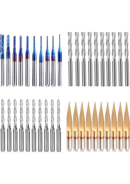 Flyeer 2020 40 Adet End Mill Gravür Uçları Seti Cnc Freze Uçları Kesme Freze Aracı Gravür Kesici 1/8 Inç Shank Tungsten Çelik
