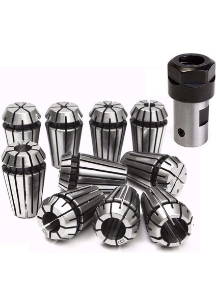 10 Adet ER16 Yaylı Pens + Motor Mili 8mm Uzatma Çubuğu Tutucu Cnc Freze Torna Aracı Oyma Makinesi
