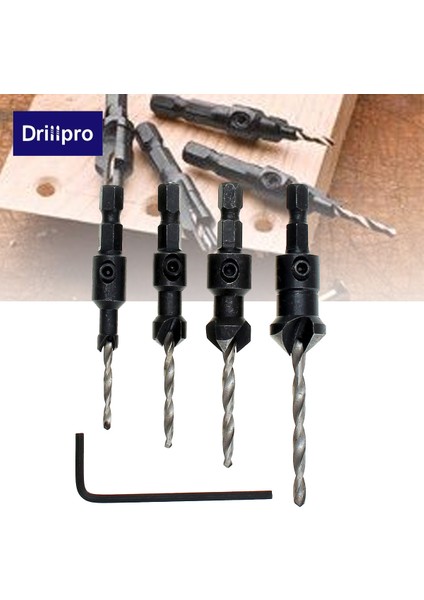 Drillpro 4 Adet Marangozluk Havşa Matkap Ucu Seti Ağaç Işleme + Altıgen Şaft #6 #10 #13 #16