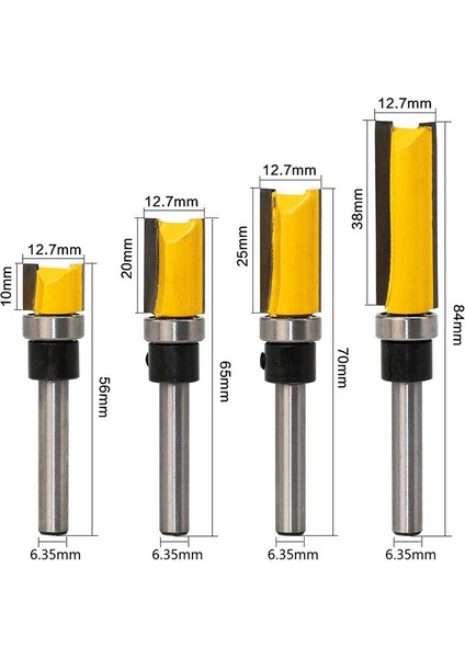 Ahşap Freze Aracı İçin 4 Adet 1/4 Inç Şaft Gömme Trim Freze Uçları Set - Sarı (Yurt Dışından)
