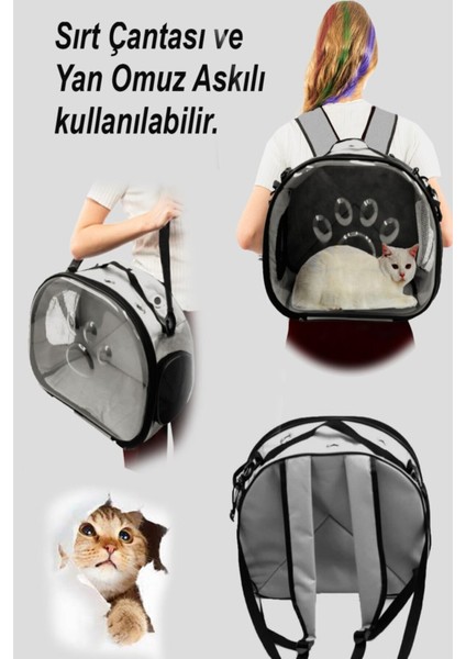 Elips Kedi Taşıma Çantası Gri El ve Sırt Çantası 6 Hava Kanalı 2 Fileli Cep Kedi Taşıma Çantası Kedi Taşıma Çantası fırsatları