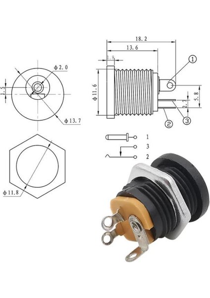 Dc Jak 2.0mm Somunlu (Dişi Adaptör)