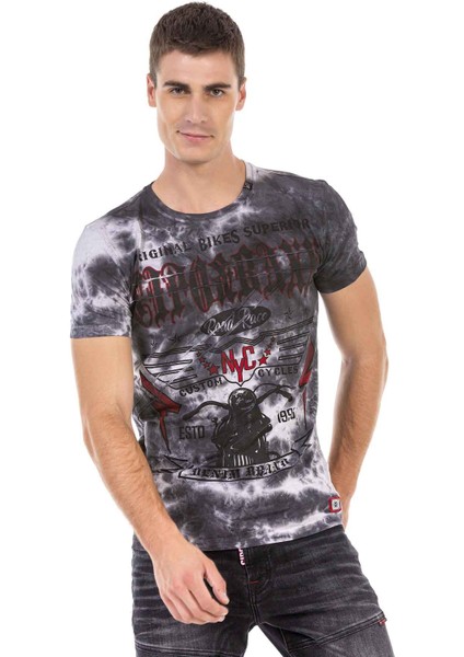 Cipo & Baxx CT629 Antrasit Desenli Vintage Biker T-Shirt