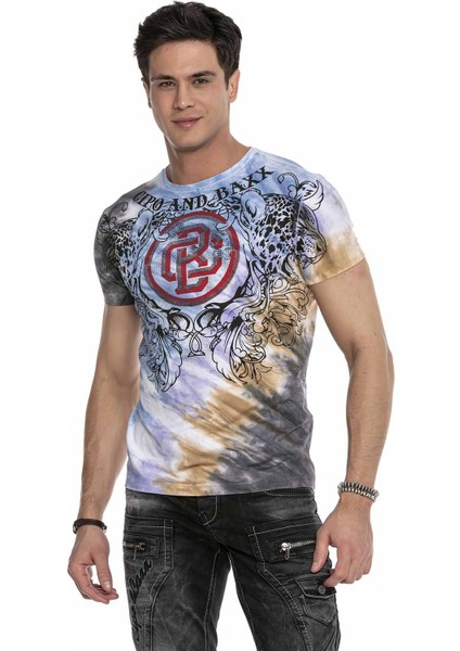 Cipo & Baxx CT643 İkiz Kafalı Puma Renkli T-Shirt