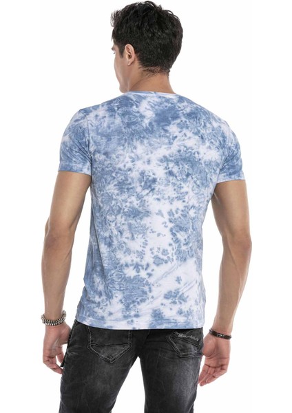 CT629 Mavi Desenli Vintage Biker T-Shirt modelleri
