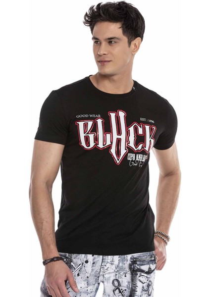 Cipo & Baxx CT617 Black Baskılı Siyah T-Shirt