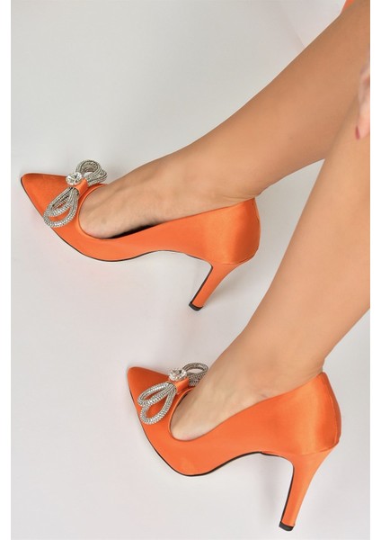 Turuncu Saten Kumaş Taşlı Kadın Stiletto M253972004 fiyatları