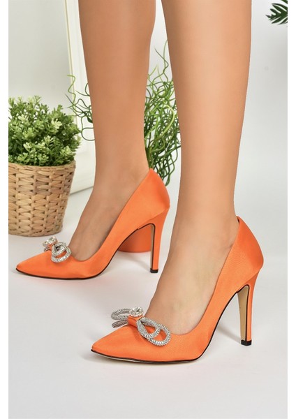 Turuncu Saten Kumaş Taşlı Kadın Stiletto M253972004 fırsatları