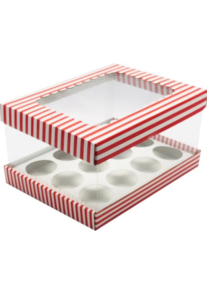 22X30X15 Pencere Kapaklı 12'li Cupcake Kutusu (10 Adet)