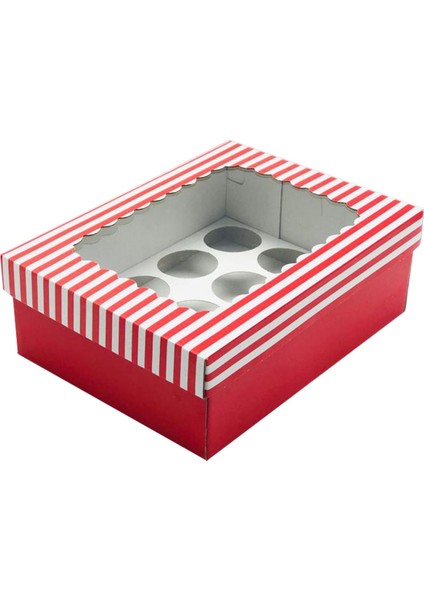 22X30X10 Pencere Kapaklı 12'li Cupcake Kutusu (10 Adet)