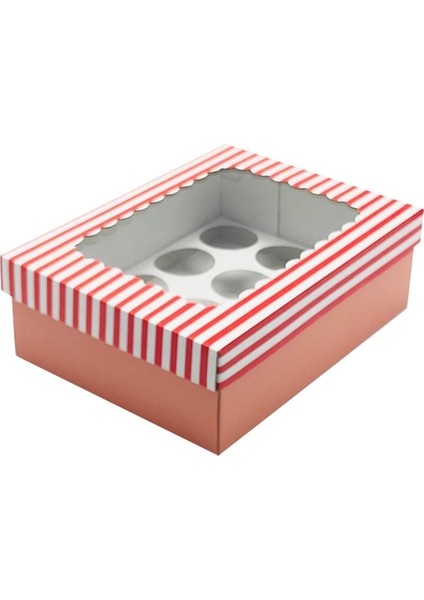 22X30X10 Pencere Kapaklı 12'li Cupcake Kutusu (10 Adet)