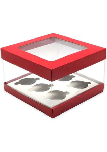 Pencere Kapaklı Asetatlı 6'lı Cupcake Kutusu (10 Adet)