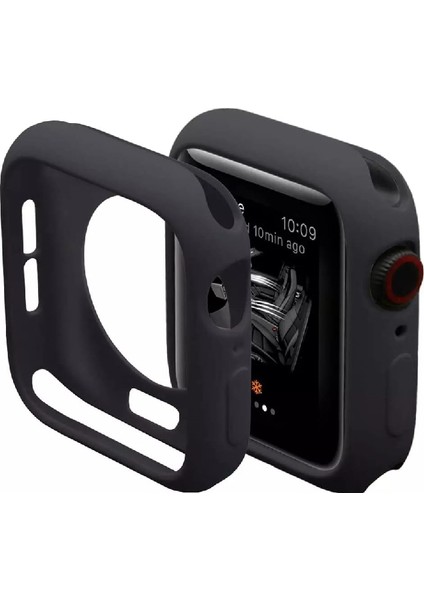Apple Watch Uyumlu Seri 1 2 3 4 5 6 Se(45 Mm)Önü Açık Tasarım Yumuşak Silikon Kılıf Siyah
