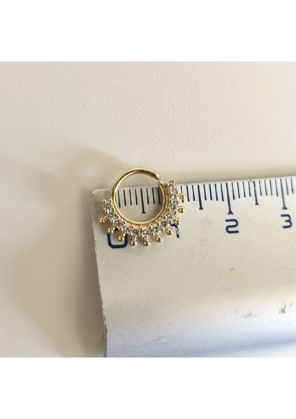 Zirkon Taşlı Gold Halka Piercing - Halka Çapı 8 mm