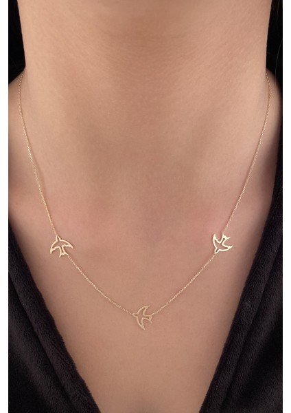 14 Ayar Altın Sıralı Kırlangıç Kolye