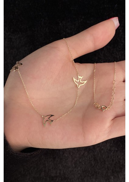 14 Ayar Altın Sıralı Kırlangıç Kolye fiyatları