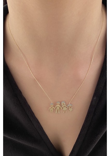 14 Ayar Altın Anne Baba ve Çocuklar Aile Kolyesi fiyatları