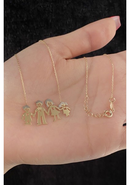 14 Ayar Altın Anne Baba ve Çocuklar Aile Kolyesi modelleri