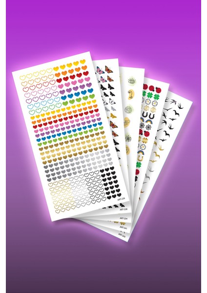 5'li Tırnak Dövmesi Seti, Tırnak Sticker Seti, Nail Art, Tattoo