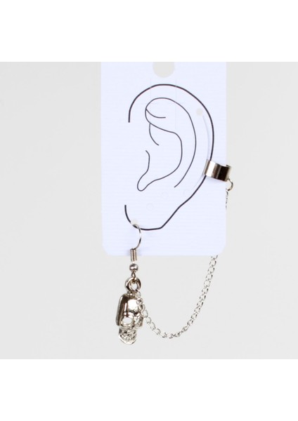 Afillix Concept Zamak Küçük Kurukafa Tasarım Earcuff Gotik Küpe Gümüş Renk