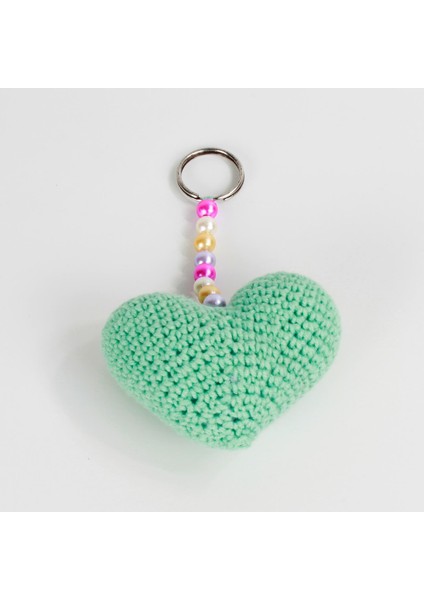Yeşil Kalp Tasarım Amigurumi El Yapımı Anahtarlık
