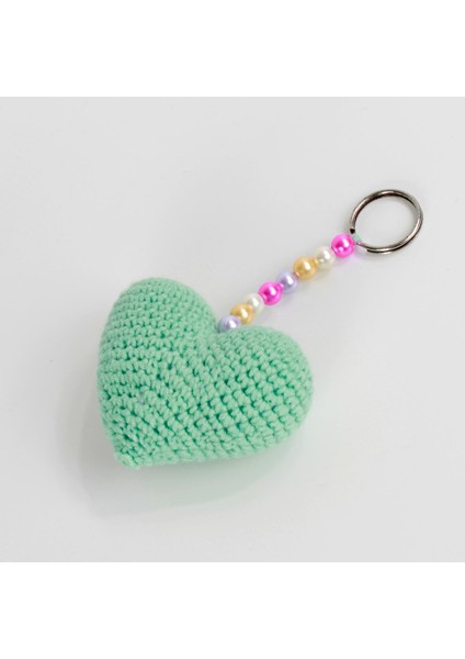 Yeşil Kalp Tasarım Amigurumi El Yapımı Anahtarlık