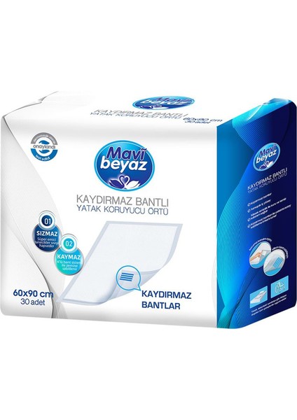 Mavi BeyazMavi Beyaz Hasta Alt Açma Yatak Koruyucu Örtü 60*90 Cm 60 Adet (2pk*30) Kaydırmaz Bantlı fiyatları