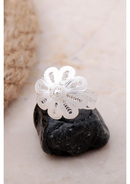 Çiçekli Telkari Elişi Gümüş Yüzük 3354 modelleri