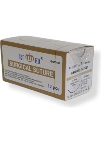 Chromic Katküt Keskin No:3 3/8 50 mm 150 cm