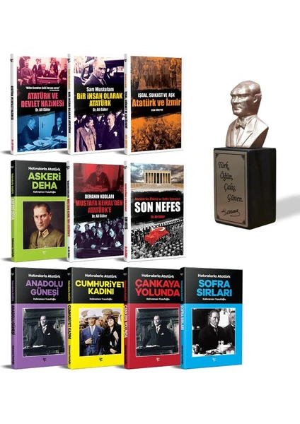 Bir Insan Olarak Atatürk Seti - 10 Kitap ve Atatürk Büstü Bronz