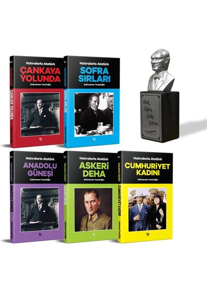 Hatıralarla Atatürk Seti - 5 Kitap ve Atatürk Büstü Gümüş