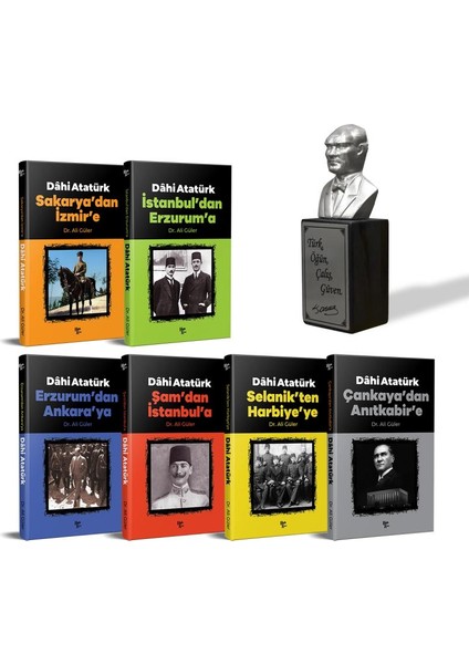 Dahi Atatürk Seti - 6 Kitap ve Atatürk Büstü Gümüş