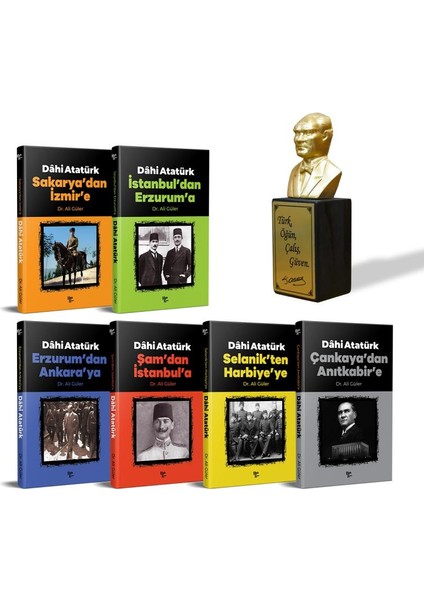 Dahi Atatürk Seti - 6 Kitap ve Atatürk Büstü Altın