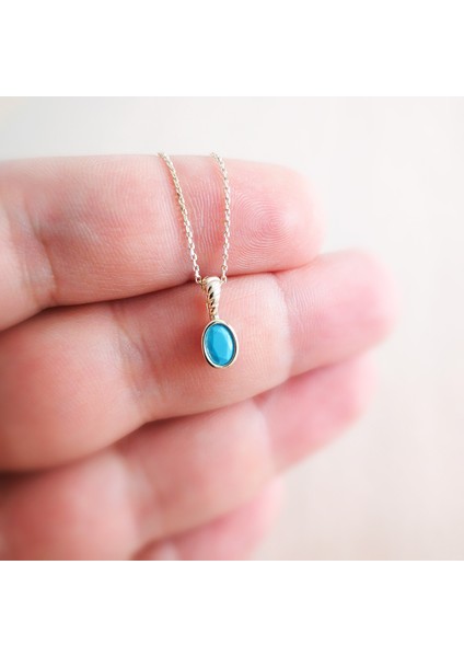 Altın Oval Firuze Renk Taşlı Kolye fiyatları