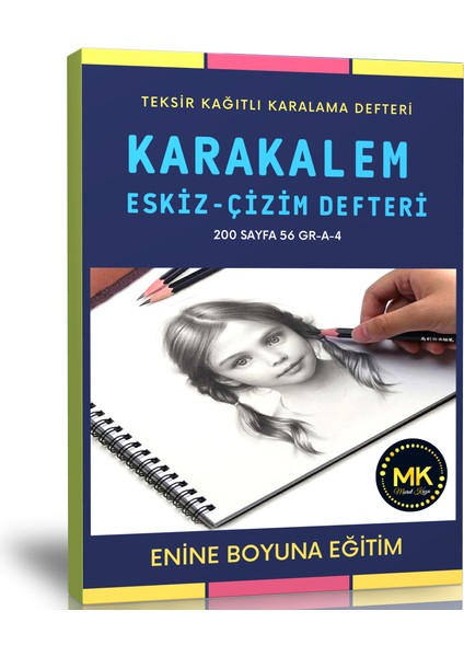 Enine Boyuna Eğitim Karakalem Eskiz ve Çizim Defteri