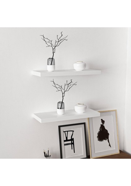 Gizli Tutuculu 2'li Duvar Rafı 60 cm - M.beyaz