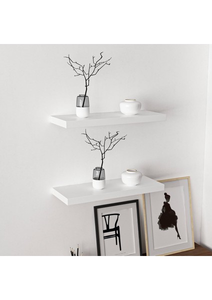 Gizli Tutuculu 2'li Duvar Rafı 60 cm - M.beyaz