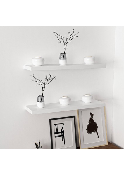 Gizli Tutuculu 2'li Duvar Rafı 80 cm - M.beyaz