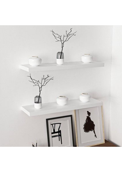 Gizli Tutuculu 2'li Duvar Rafı 80 cm - M.beyaz